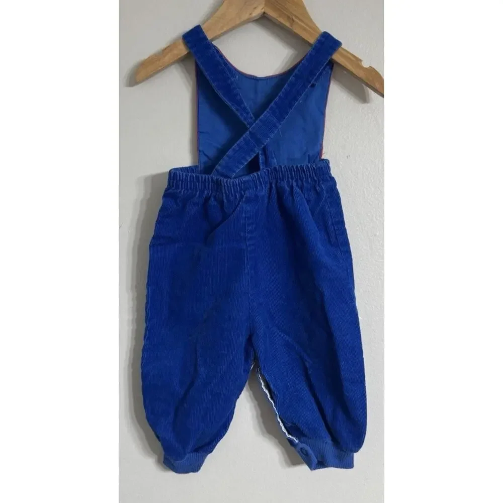 Carters VINTAGE Overalls 90's Corduroy Embroidered Size 9 Months Blue USA Car